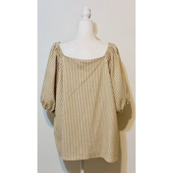 Ava & Viv Plus Size 4X Tan And White Balloon Sleeve Check Print Blouse Boho - Picture 5 of 10